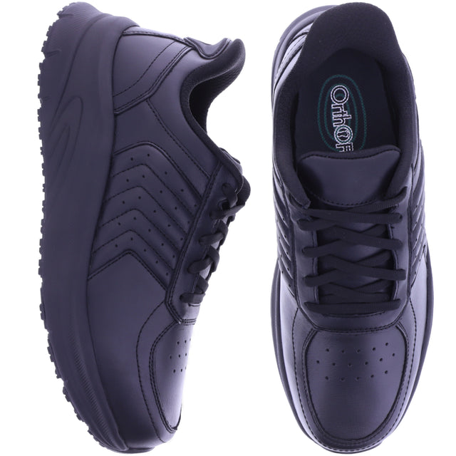 Orthofeet® | Navigate | Schwarz Leder | Hands-Free Schuhe mit Fersendämpfung | Herren Schnürer