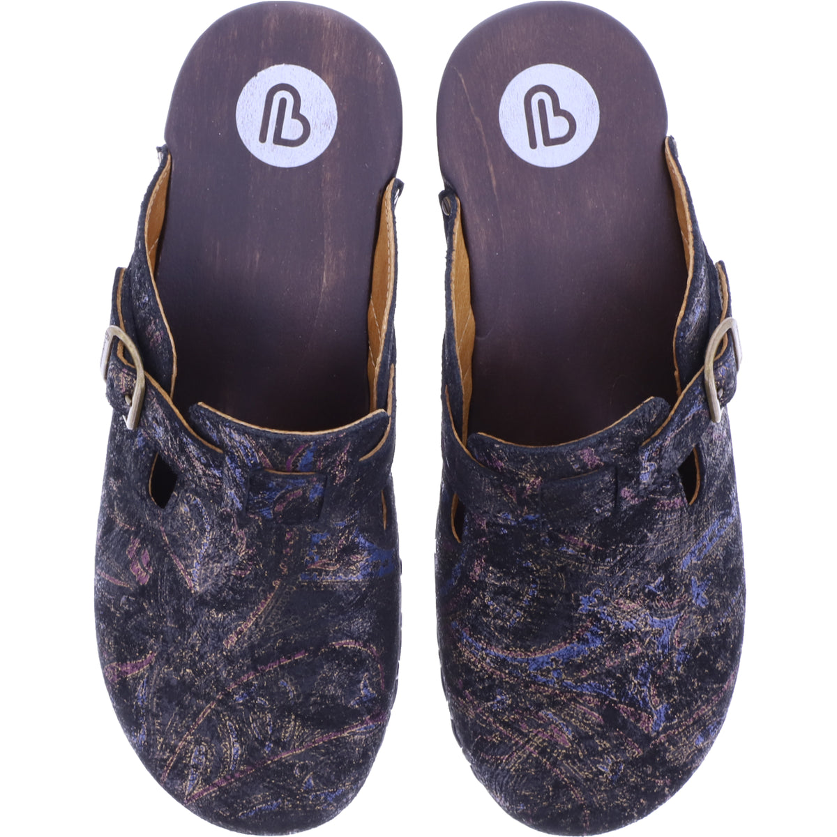 Berkemann / Riemen-Toeffler / Gold-Glamour Flowers Leder / 00402-740 / Damen Holzclogs