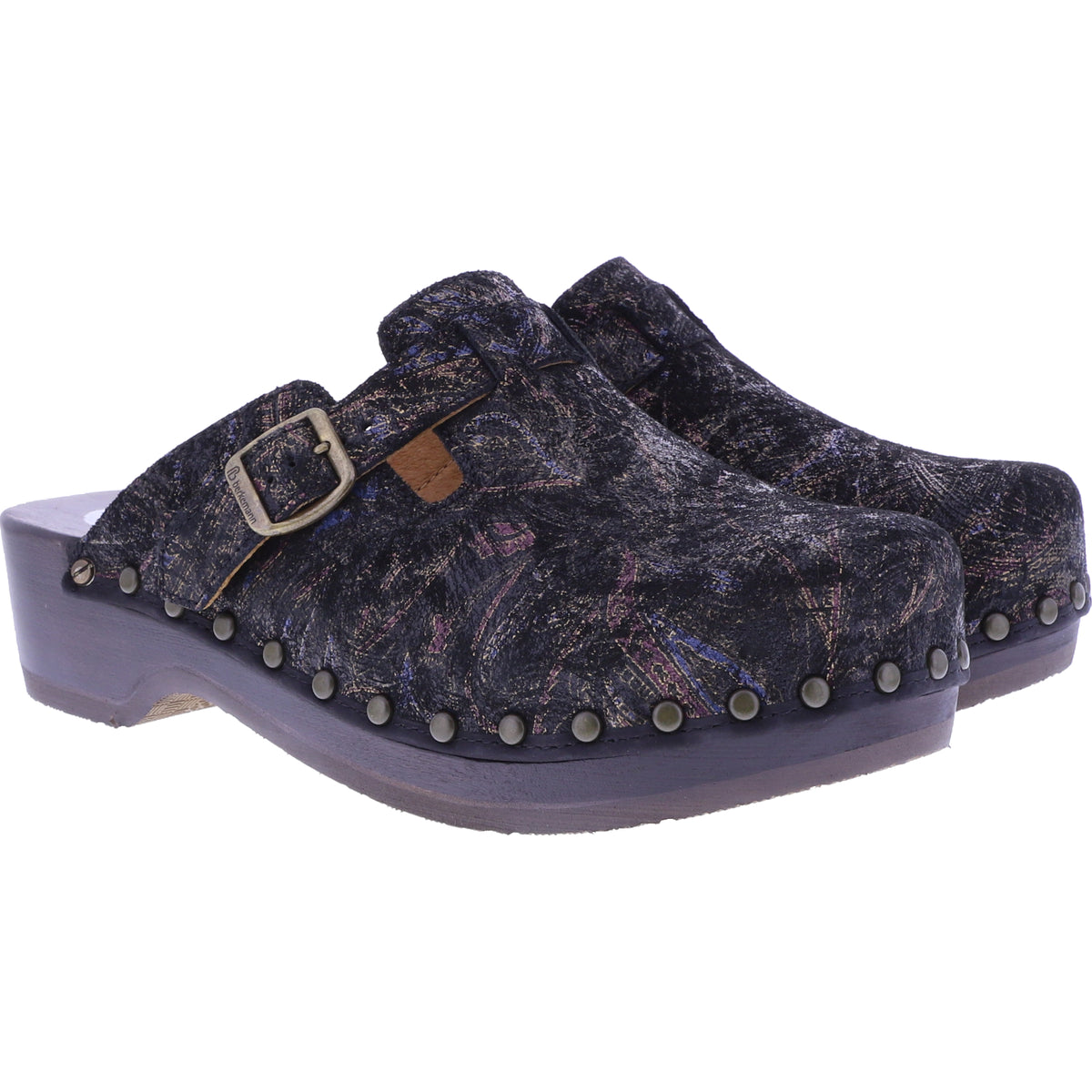 Berkemann / Riemen-Toeffler / Gold-Glamour Flowers Leder / 00402-740 / Damen Holzclogs
