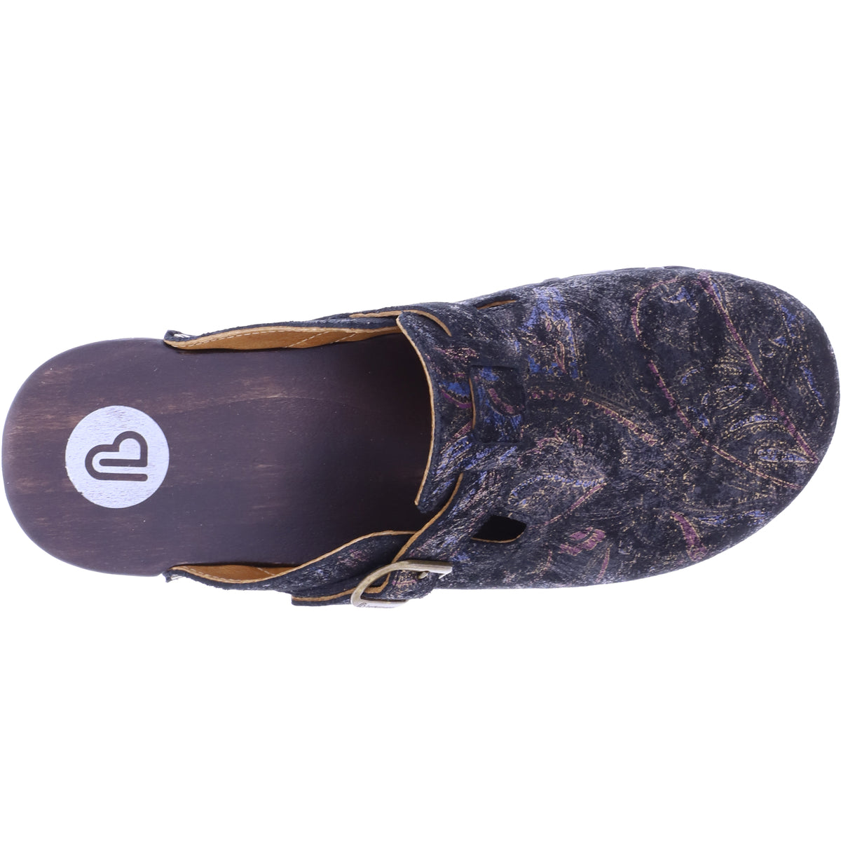 Berkemann / Riemen-Toeffler / Gold-Glamour Flowers Leder / 00402-740 / Damen Holzclogs