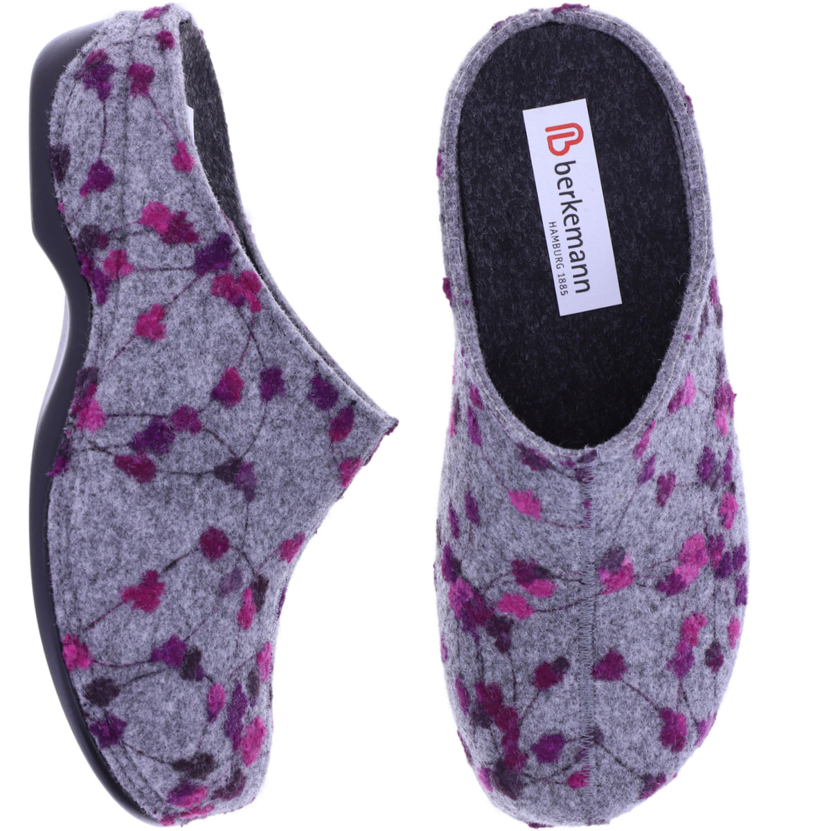 Berkemann | Donata | Hellgrau Tupfen Filz | Form: Melbourne | Weite: H | 01028-645 | Damen Clogs