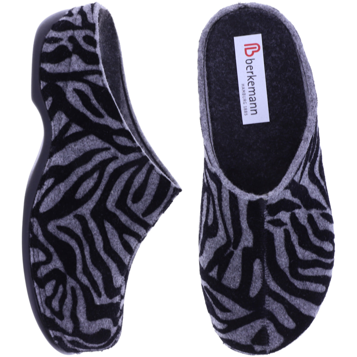 Berkemann | Donata | Grau-Zebra Filz | Form: Melbourne | Weite: H | 01028-654 | Damen Clogs
