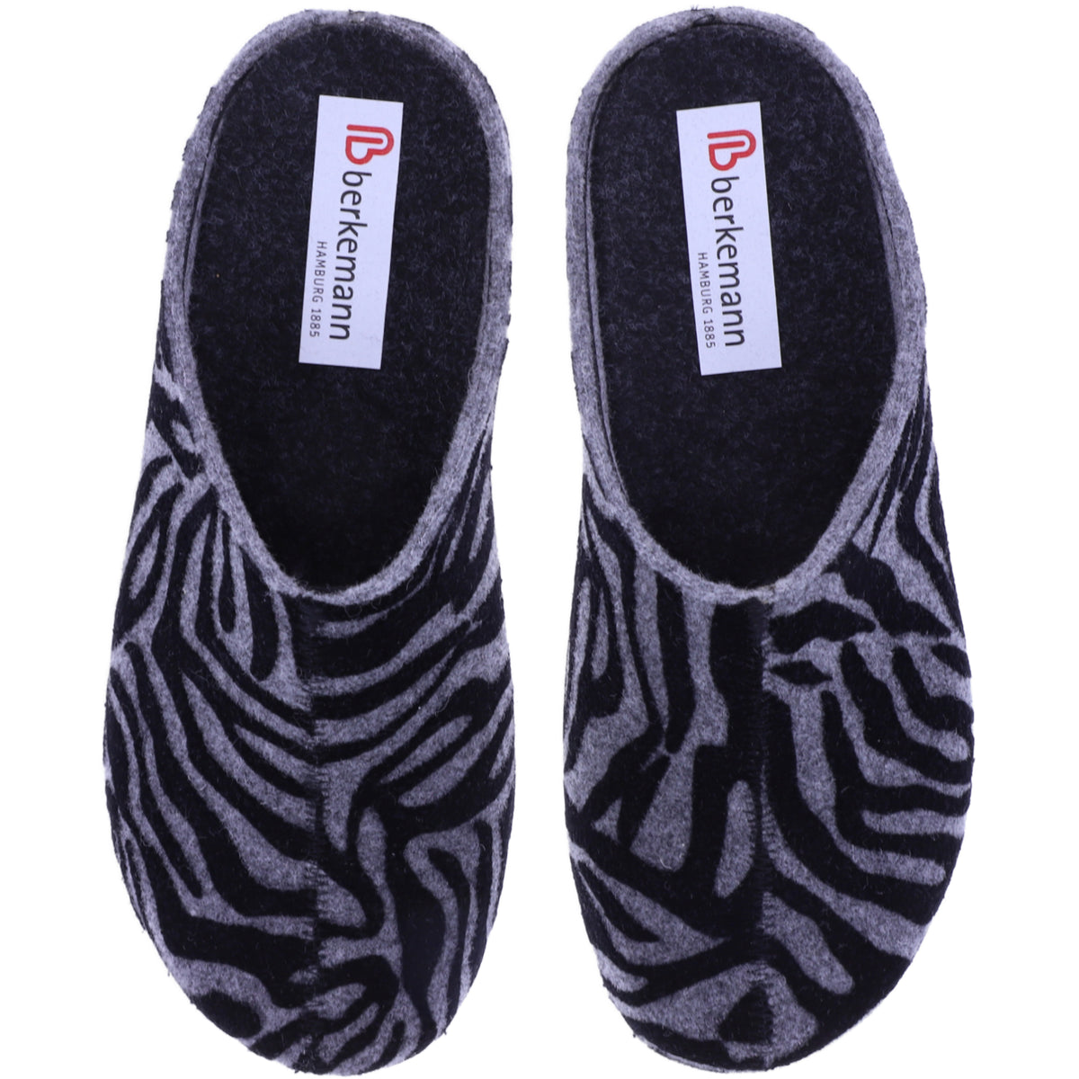 Berkemann | Donata | Grau-Zebra Filz | Form: Melbourne | Weite: H | 01028-654 | Damen Clogs