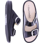 Finn Comfort | Lipari | Schwarz Knautschlack | Wechselfußbett | 01545-022099 | Damen Pantoletten