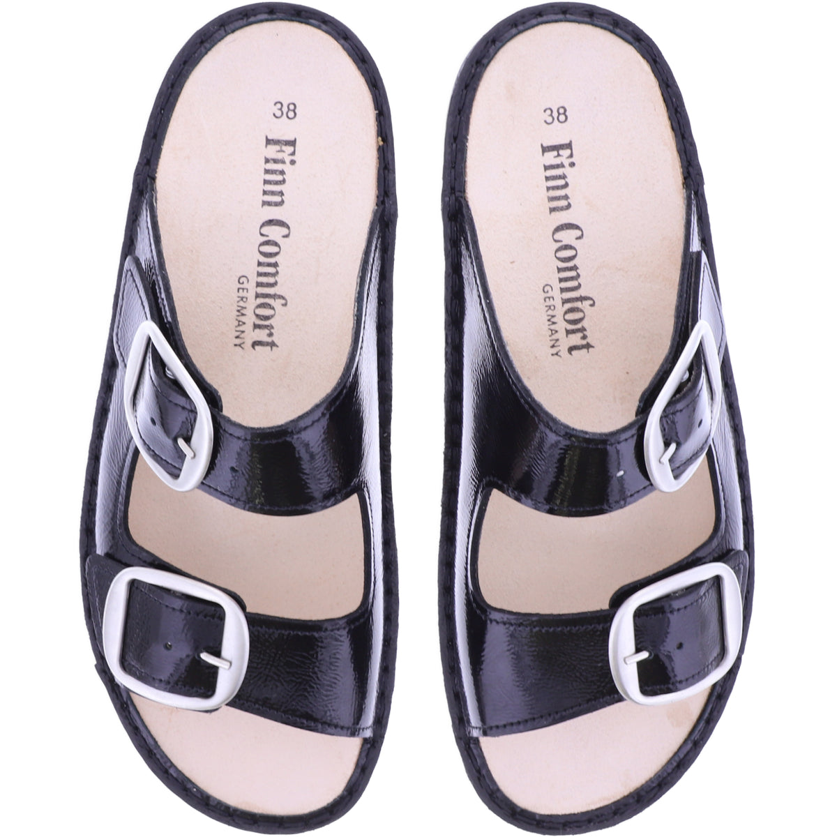 Finn Comfort | Lipari | Schwarz Knautschlack | Wechselfußbett | 01545-022099 | Damen Pantoletten
