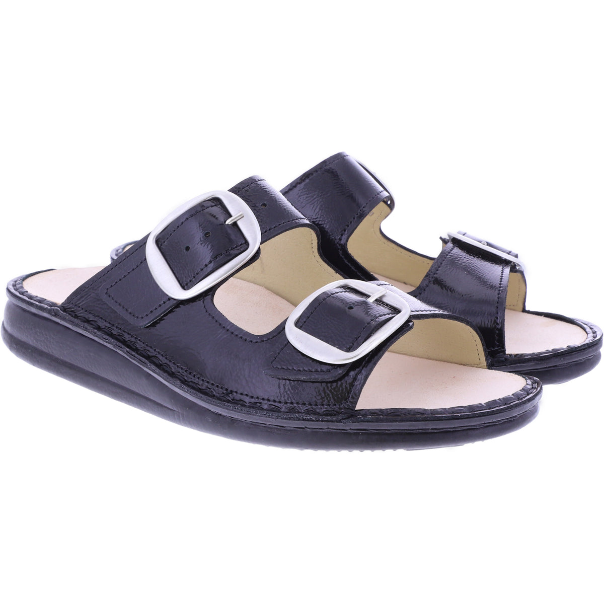 Finn Comfort | Lipari | Schwarz Knautschlack | Wechselfußbett | 01545-022099 | Damen Pantoletten