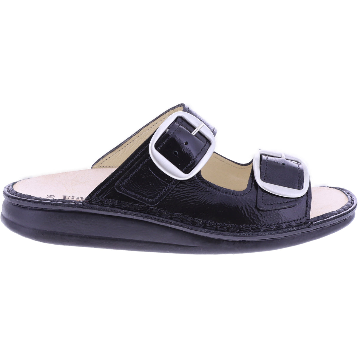 Finn Comfort | Lipari | Schwarz Knautschlack | Wechselfußbett | 01545-022099 | Damen Pantoletten