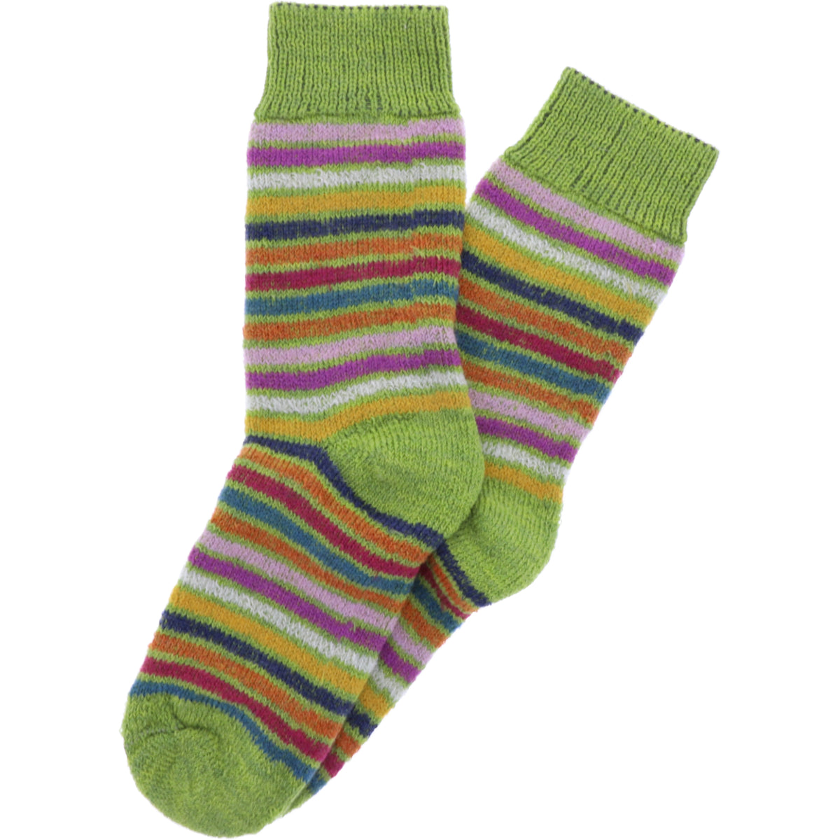 Hirsch Natur | Ringel-Socken | Maigrün-Bunt | 100% Schurwolle
