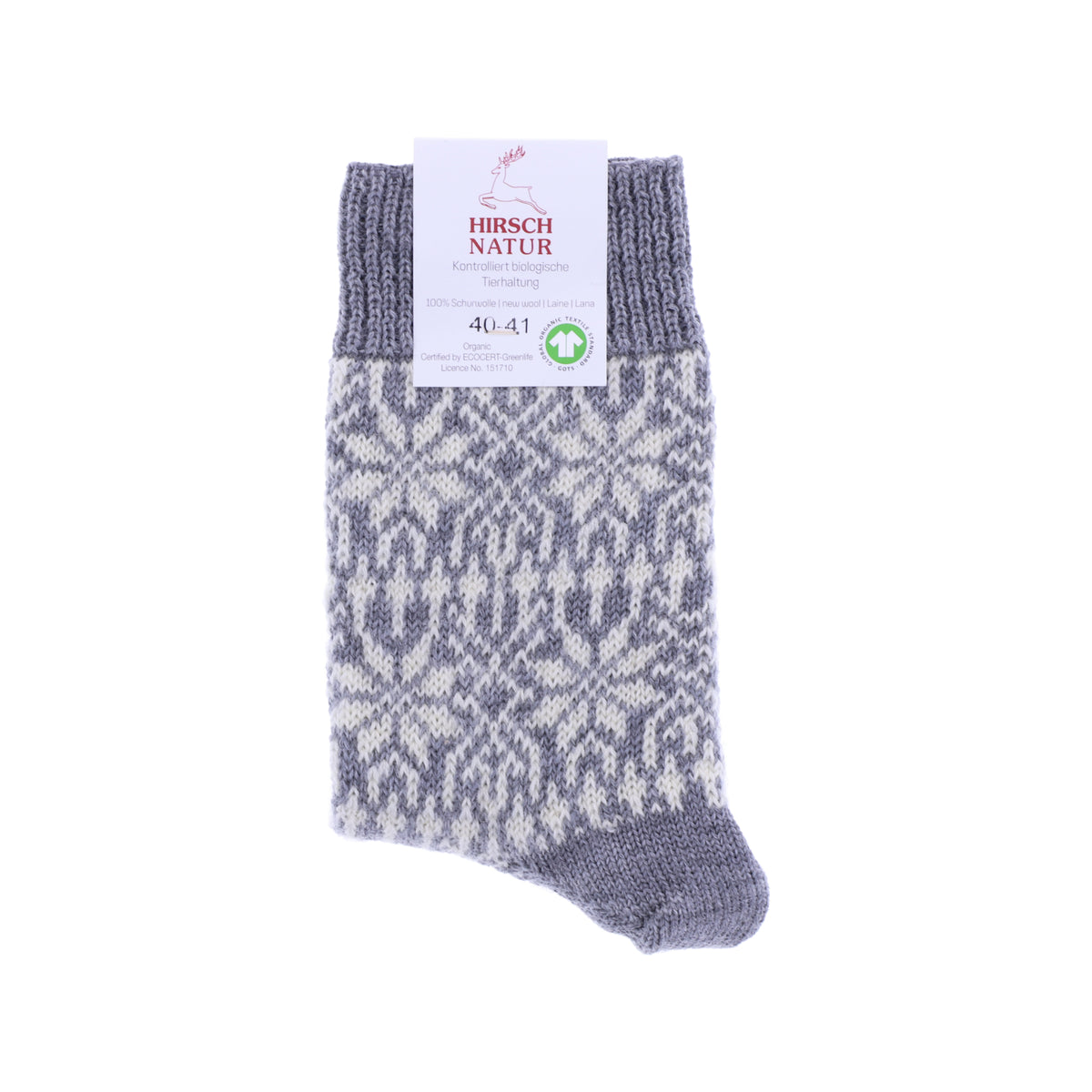 Hirsch Natur | Norweger Socken | Hellgrau-Natur | Sternenmuster | 100% Schurwolle