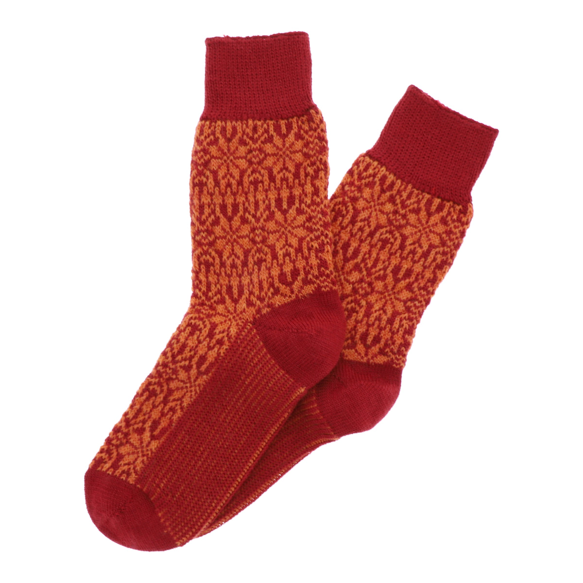 Hirsch Natur | Norweger Socken | Hummer-Orange | Sternenmuster | 100% Schurwolle