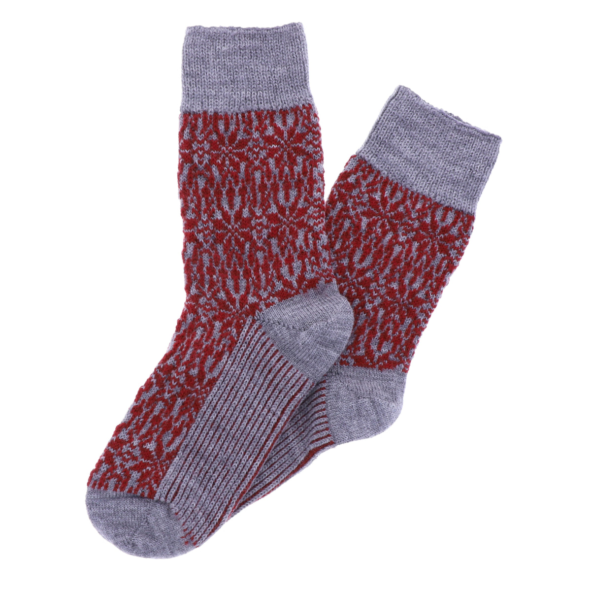 Hirsch Natur | Norweger Socken | Grau-Mohn | Sternenmuster | 100% Schurwolle