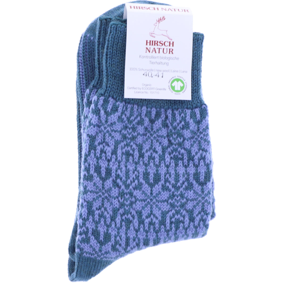 Hirsch Natur | Norweger Socken | Türkis-Opal | Sternenmuster | 100% Schurwolle