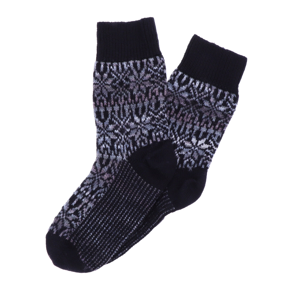 Hirsch Natur | Norweger Socken | Schwarz-Schlamm | Sternenmuster | 100% Schurwolle