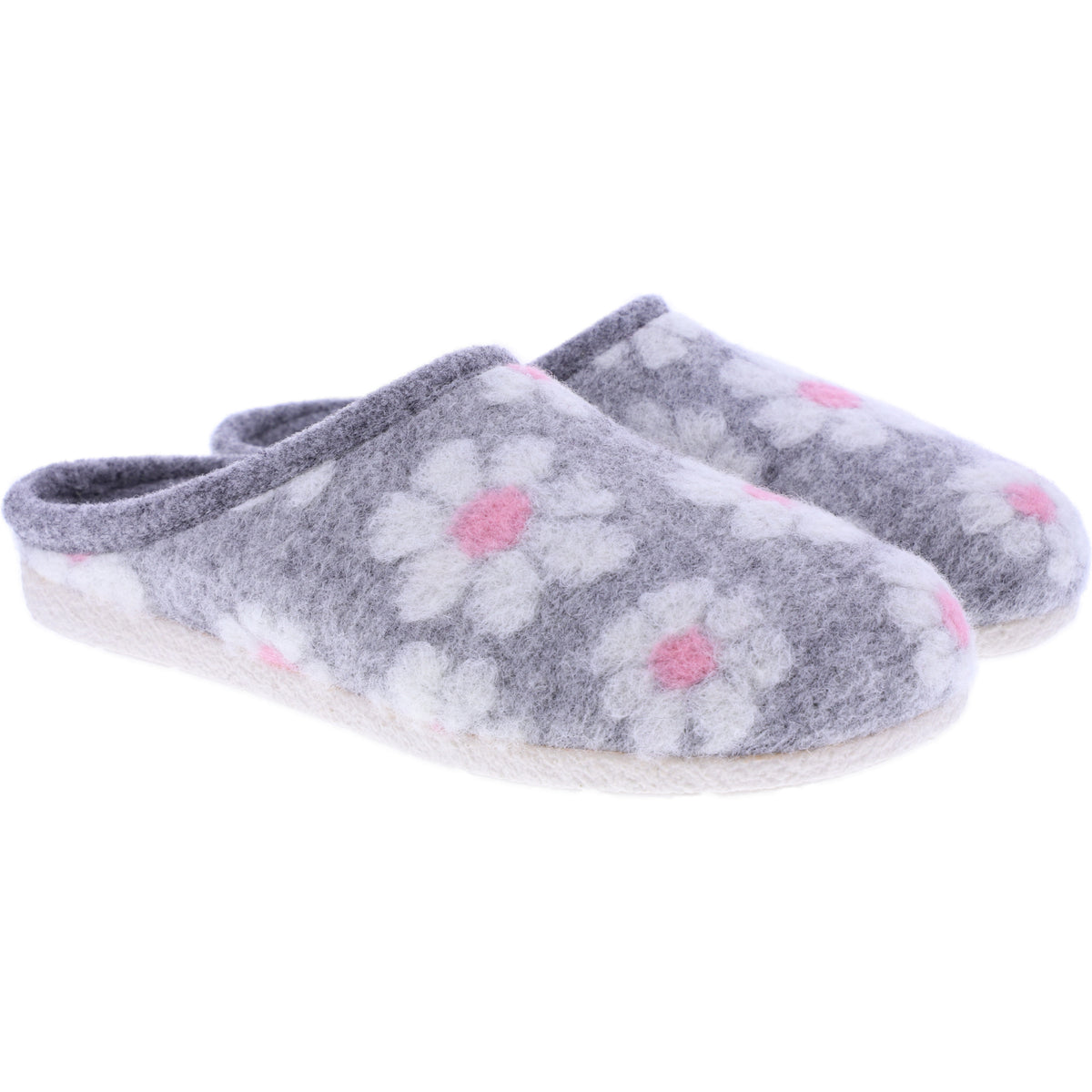 Berkemann | Trixie | Hellgrau Floralfilz | Form: Cortina | Weite: G | 03201-644 | Damen Hausschuhe
