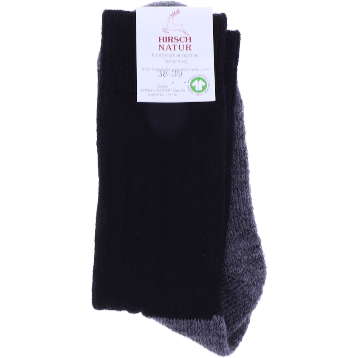 Hirsch Natur | Trekking Socken | Schwarz-Anthrazit | 100% Wolle