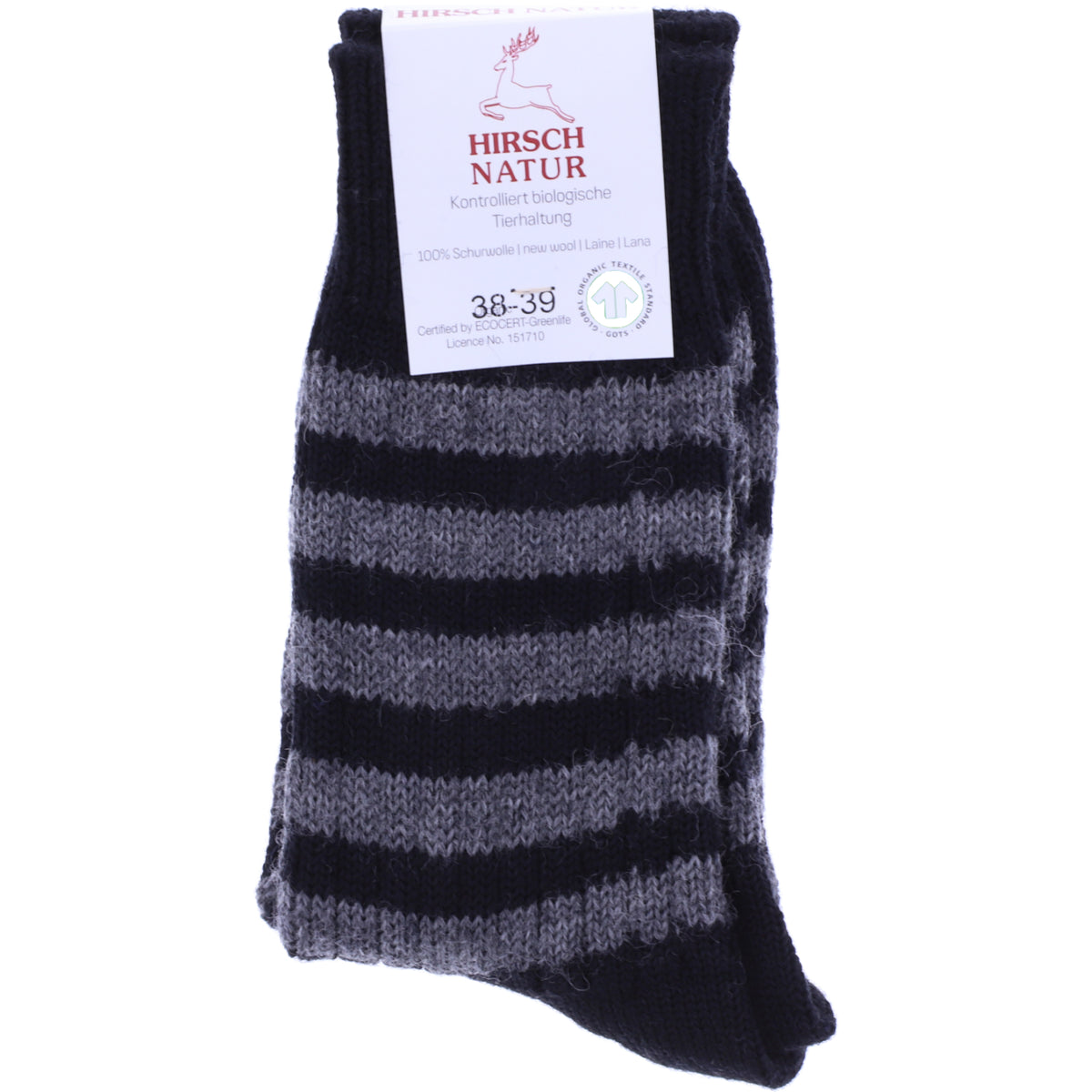 Hirsch Natur | Ringel-Socken | Schwarz-Anthrazit | 100% Schurwolle