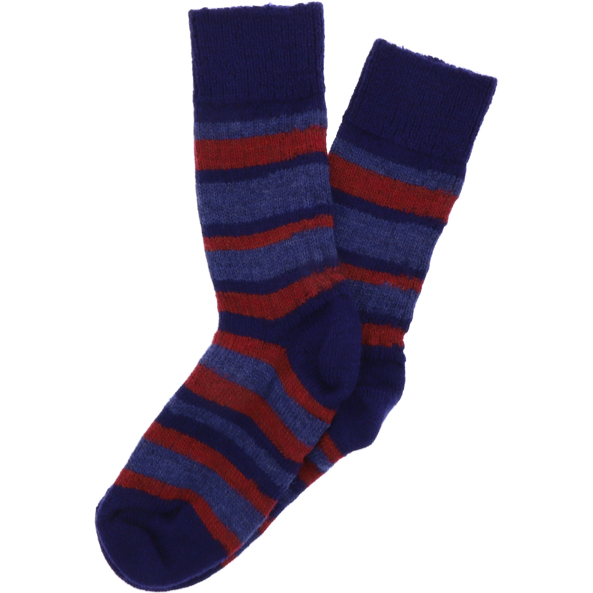 Hirsch Natur | Ringelstrumpf | Marine-Jeans-Mohn | 100% Schurwolle