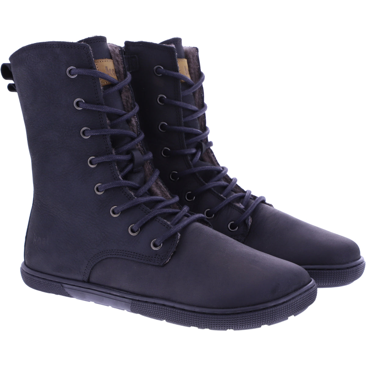 Koel | Faro | Schwarz | Hydroleder mit Lammfellfutter | Damen Barfußstiefel