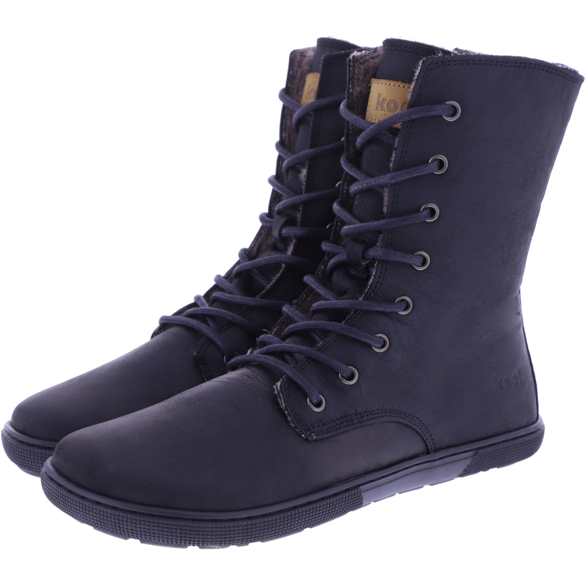Koel | Faro | Schwarz | Hydroleder mit Lammfellfutter | Damen Barfußstiefel