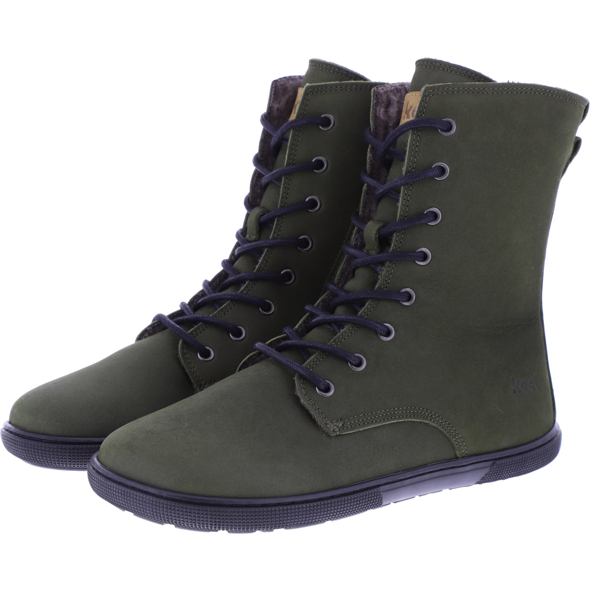 Koel | Faro | Khaki | Hydroleder mit Lammfellfutter | Damen Barfußstiefel