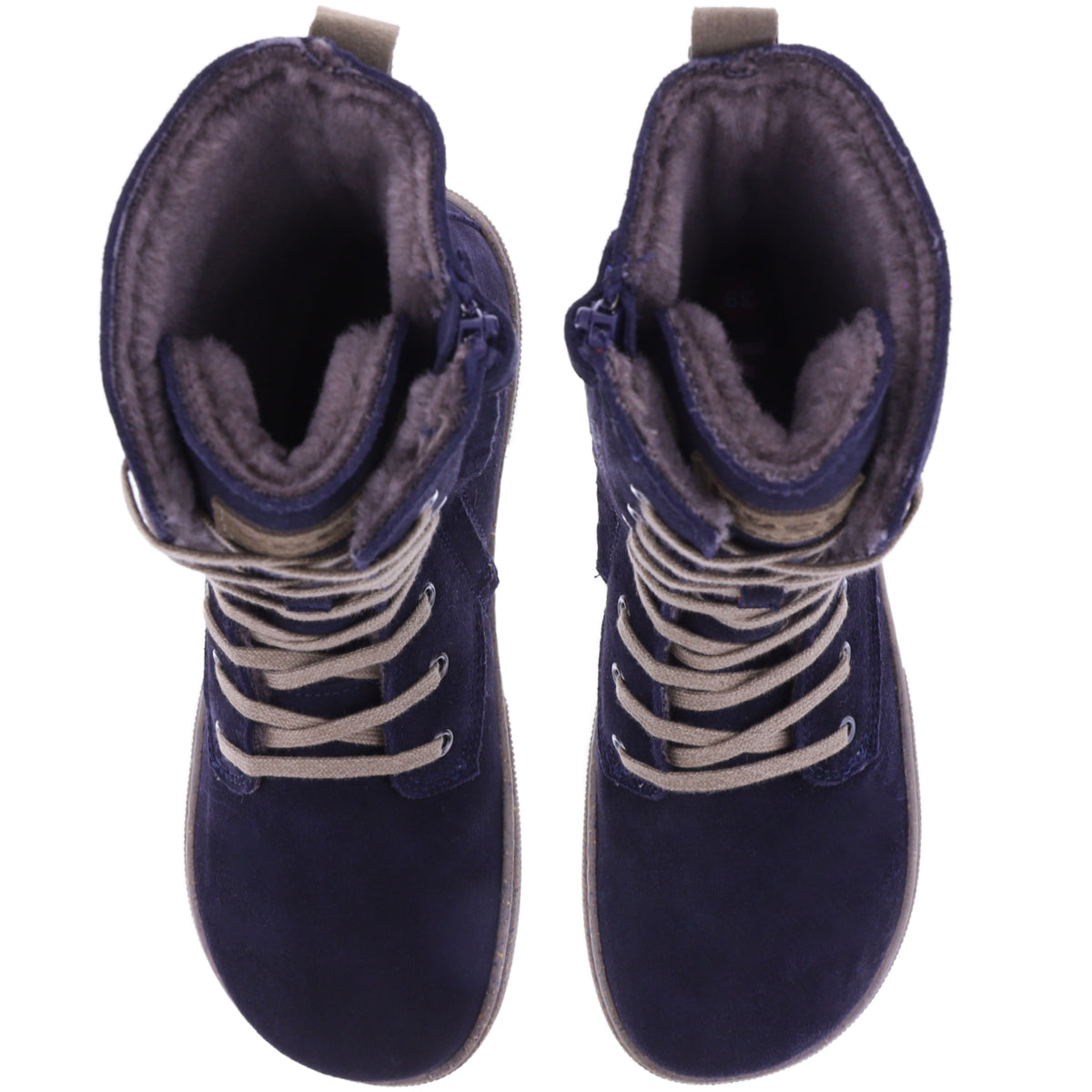 Koel | Faro | Navy Antik | Veloursleder mit Lammfellfutter | Damen Barfußstiefel