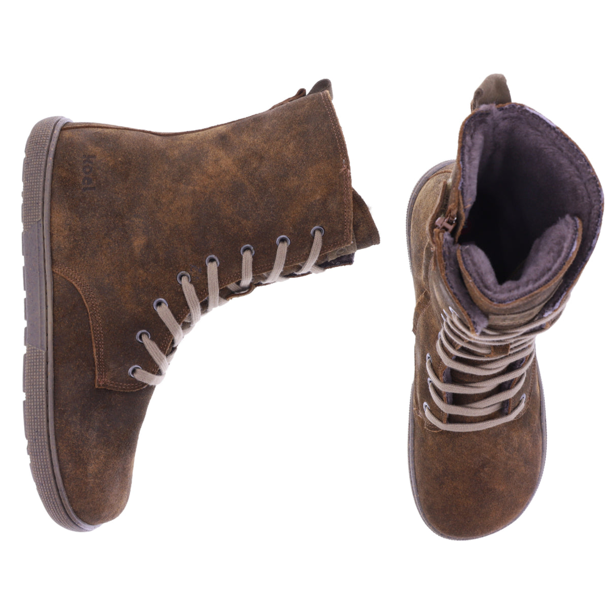 Koel | Faro | Cognac Antik | Veloursleder mit Lammfellfutter | Damen Barfußstiefel