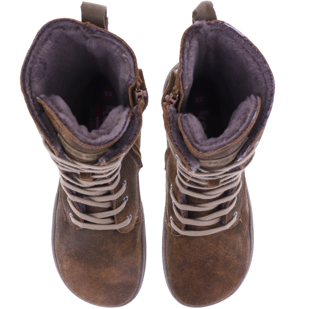Koel | Faro | Cognac Antik | Veloursleder mit Lammfellfutter | Damen Barfußstiefel