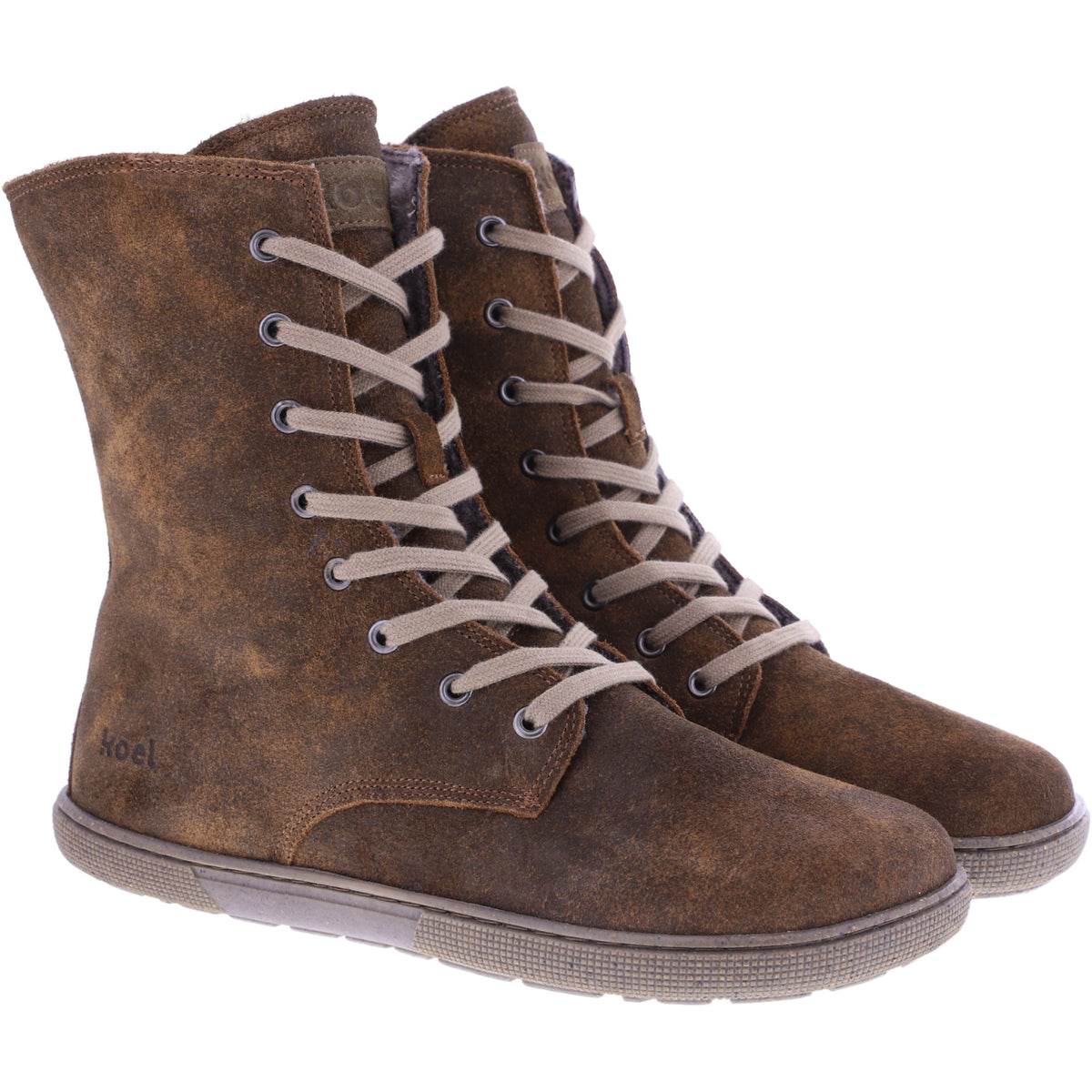 Koel | Faro | Cognac Antik | Veloursleder mit Lammfellfutter | Damen Barfußstiefel