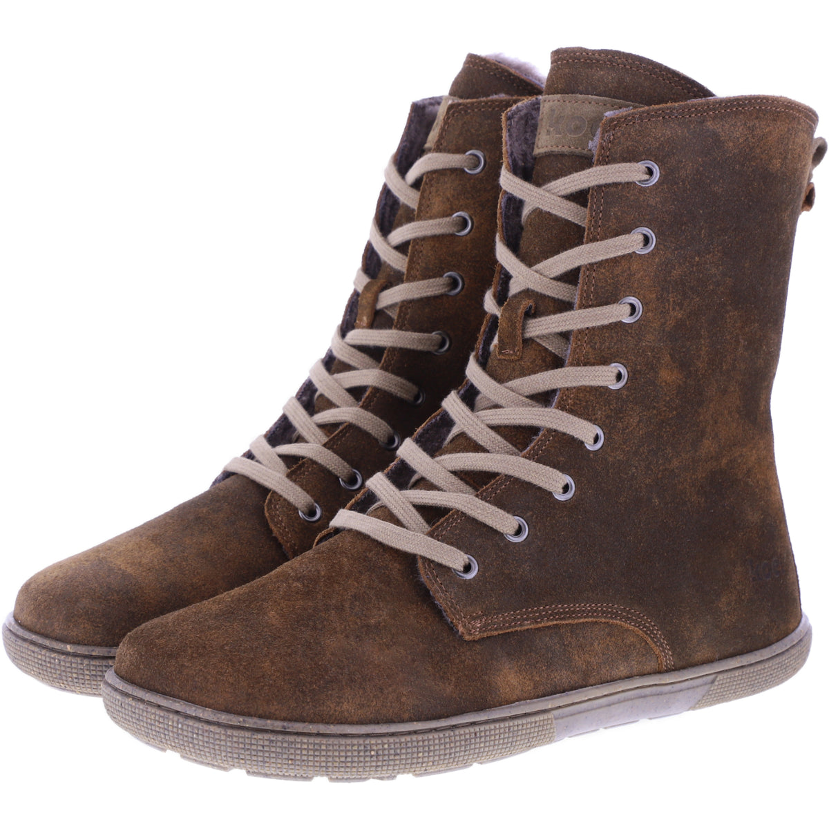 Koel | Faro | Cognac Antik | Veloursleder mit Lammfellfutter | Damen Barfußstiefel