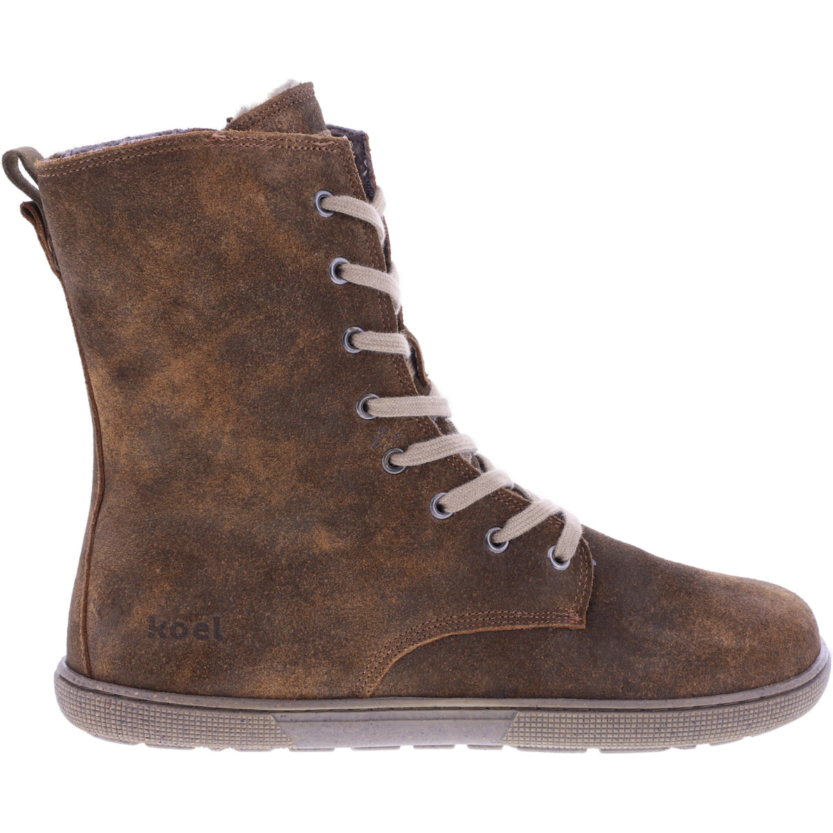 Koel | Faro | Cognac Antik | Veloursleder mit Lammfellfutter | Damen Barfußstiefel