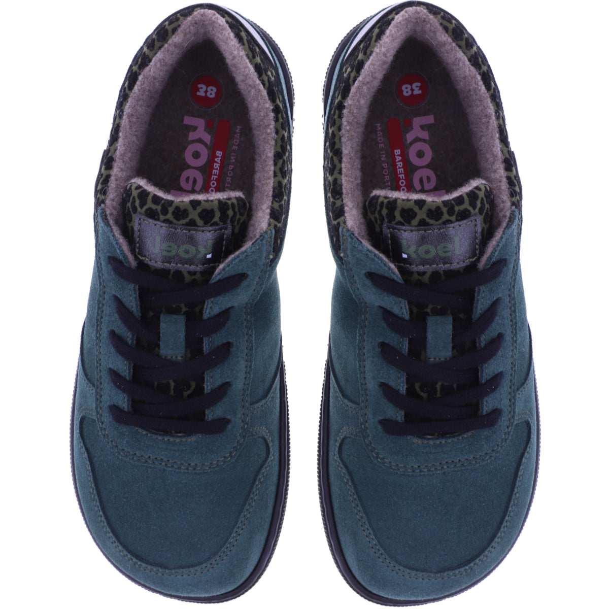 Koel | Francie | Waldgrün-Leo | Veloursleder-Wollfutter | Damen Barfußschuhe