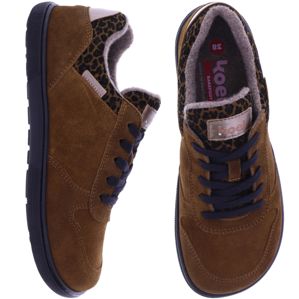 Koel | Francie | Cognac-Leo | Veloursleder-Wollfutter | Damen Barfußschuhe