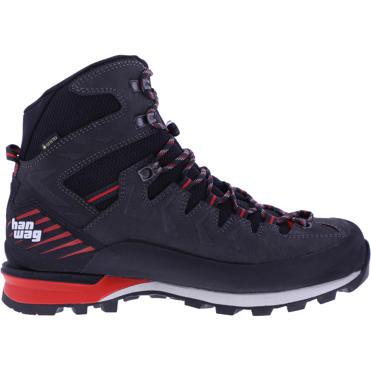 Hanwag / Modell: Makra Pro GTX / Asphalt-Red / Leder / GORE-TEX® / Herren Wanderstiefel