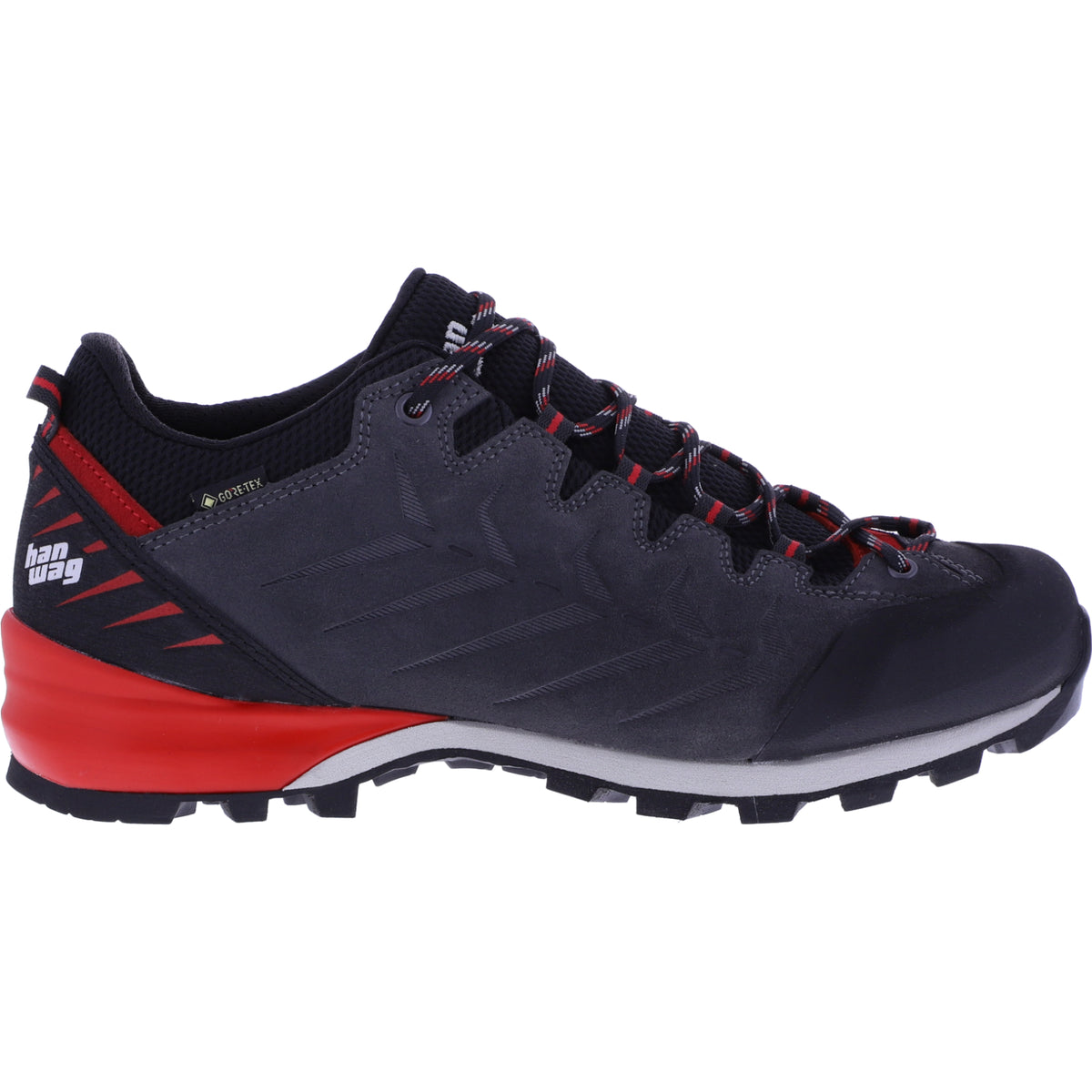 Hanwag / Modell: Makra Pro Low GTX / Ashalt/Red / Leder / GORE-TEX® / Herren Wanderschuhe