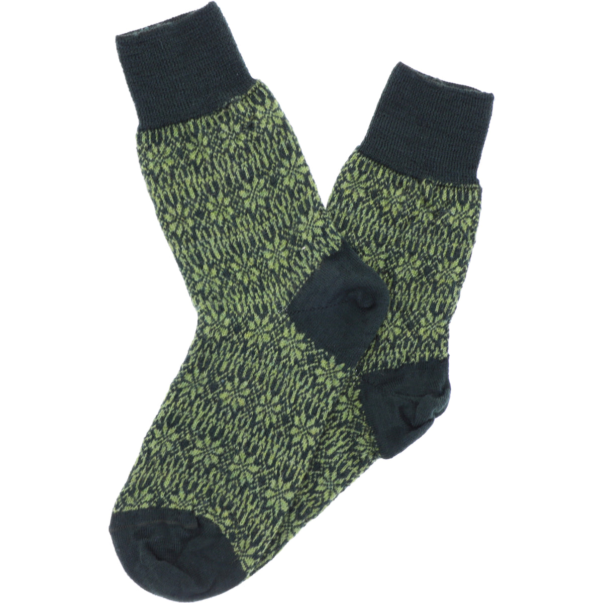 Hirsch Natur | Feinstrick-Socken | Tanne-Maigrün | Sternenmuster | 100% Schurwolle