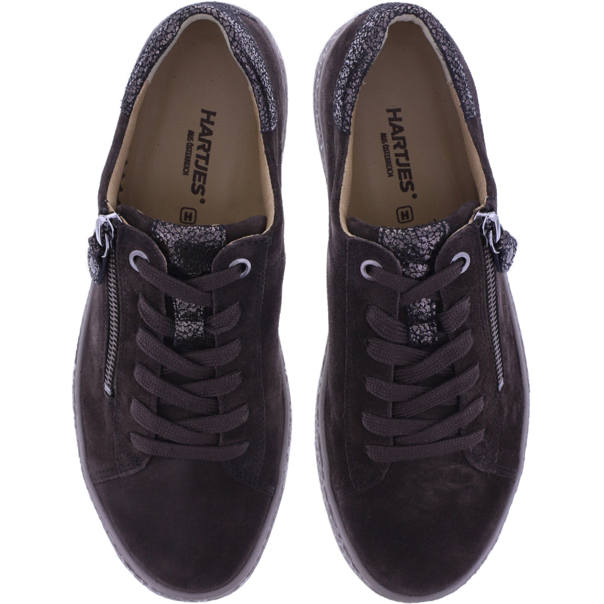 Hartjes | Phil | Dunkelbraun-Altgold | Veloursleder | Weite: H | 1621401-7736 | Damen Sneakers