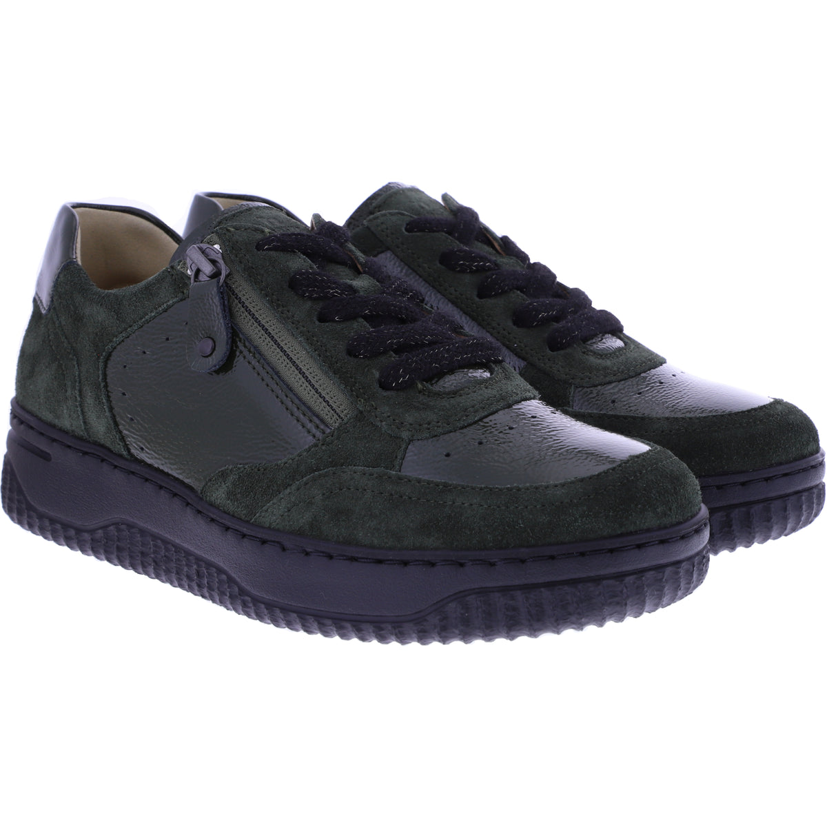 Hartjes | Boogie | Dunkelgrün | Lack- & Veloursleder | Weite: H | 1621952-8989 | Damen Sneaker