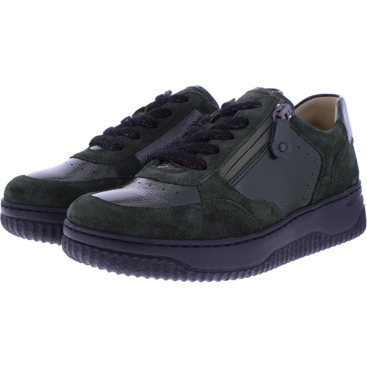 Hartjes | Boogie | Dunkelgrün | Lack- & Veloursleder | Weite: H | 1621952-8989 | Damen Sneaker