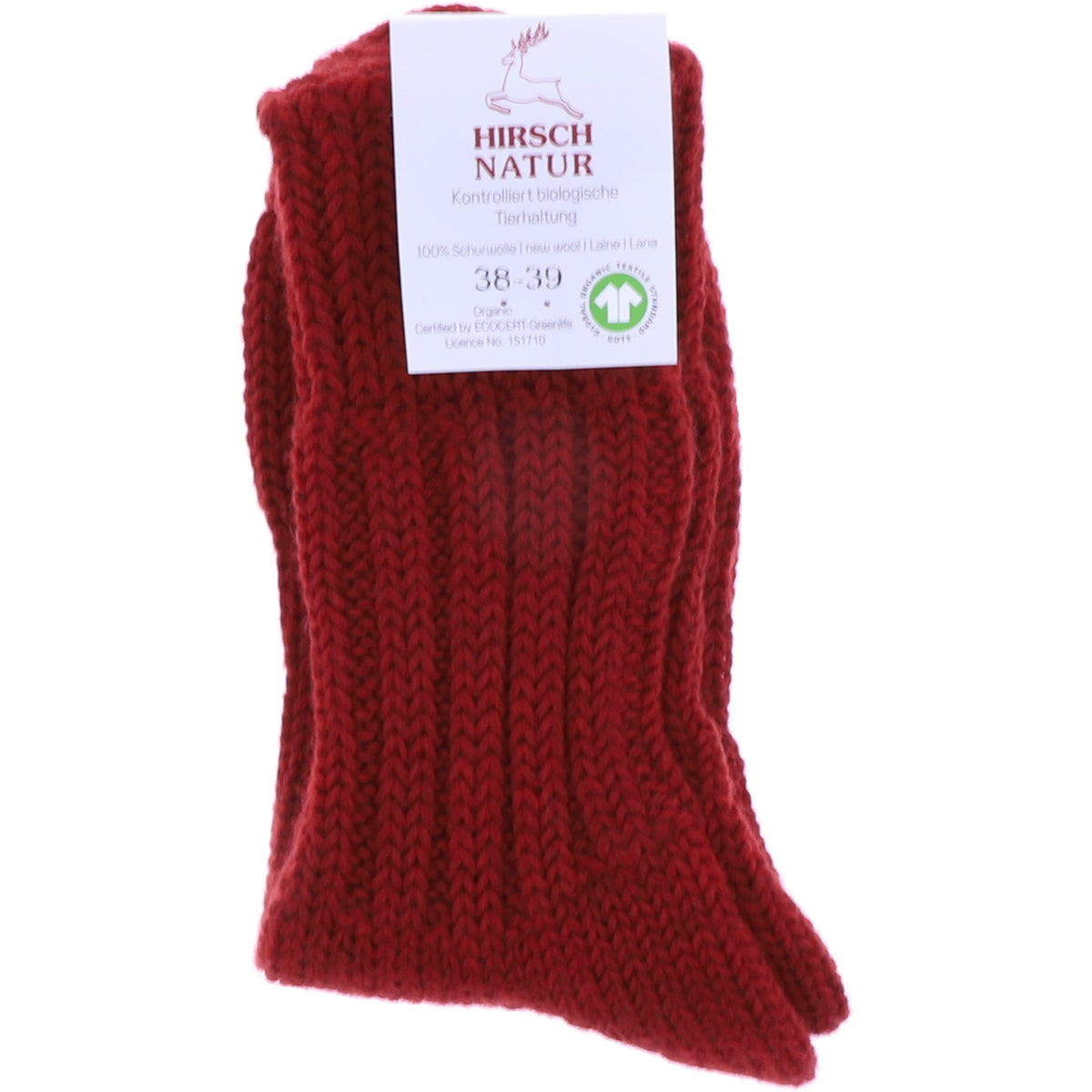 Hirsch Natur | Extra Dicke Socken | Rot | 100% Schurwolle