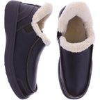 Orthofeet® | Vito | Braun Leder | Hands-Free Slipper mit Fersendämpfung | Herren Hausschuhe