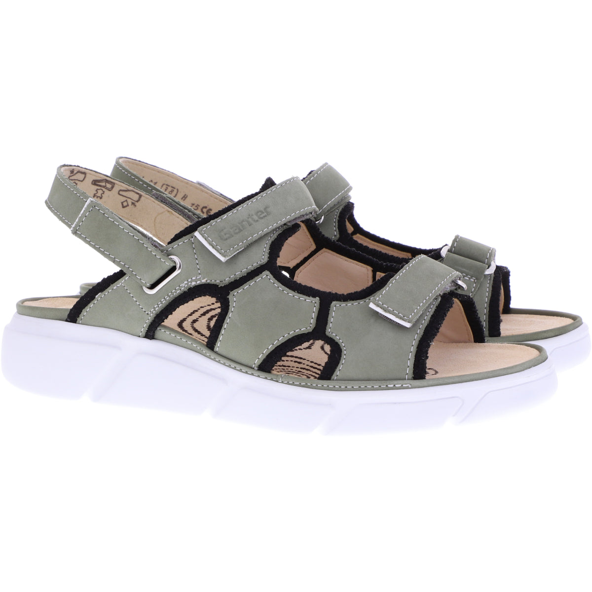 Ganter / Halina / Salbei-Schwarz / Wechselfußbett / Weite: H / Art: 3-200412-5400 / Damen Sandalen