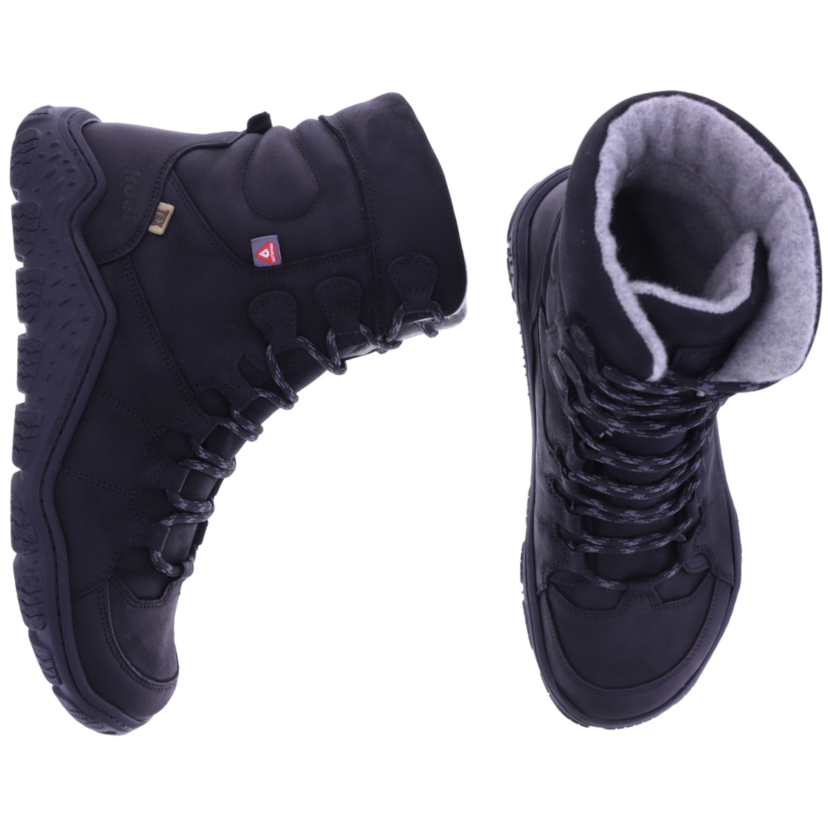 Koel | Riso | Schwarz | Fettleder mit Merinowollfutter und Tex | Herren Barfußstiefelette