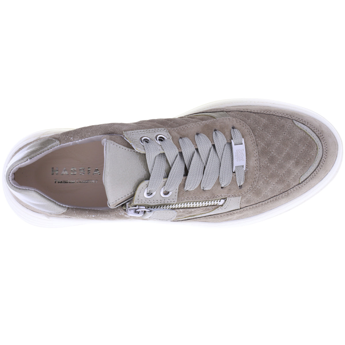Hassia / Genova / Fog Beige Softvelour / Wechselfußbett / Art: 4-301457-6900 / Damen Schnürer