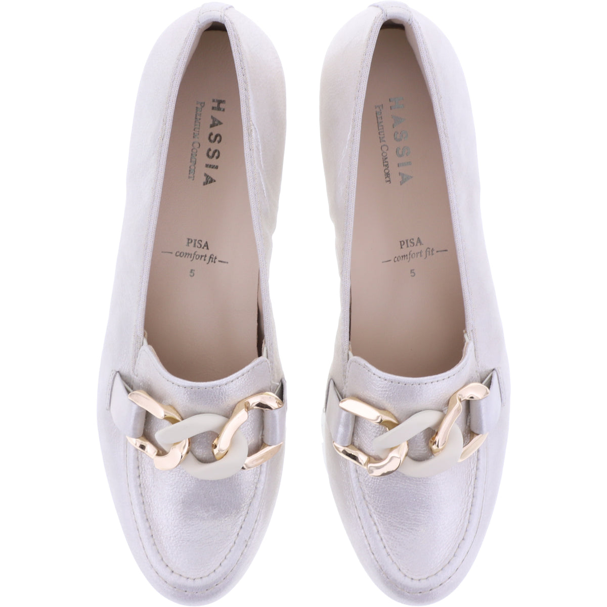 Hassia / Pisa / Platin Gloss Leder / Wechselfußbett / Art: 5-301547-7500 / Damen Slipper