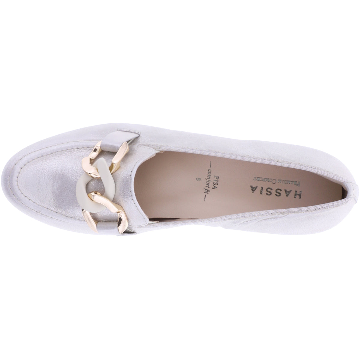 Hassia / Pisa / Platin Gloss Leder / Wechselfußbett / Art: 5-301547-7500 / Damen Slipper