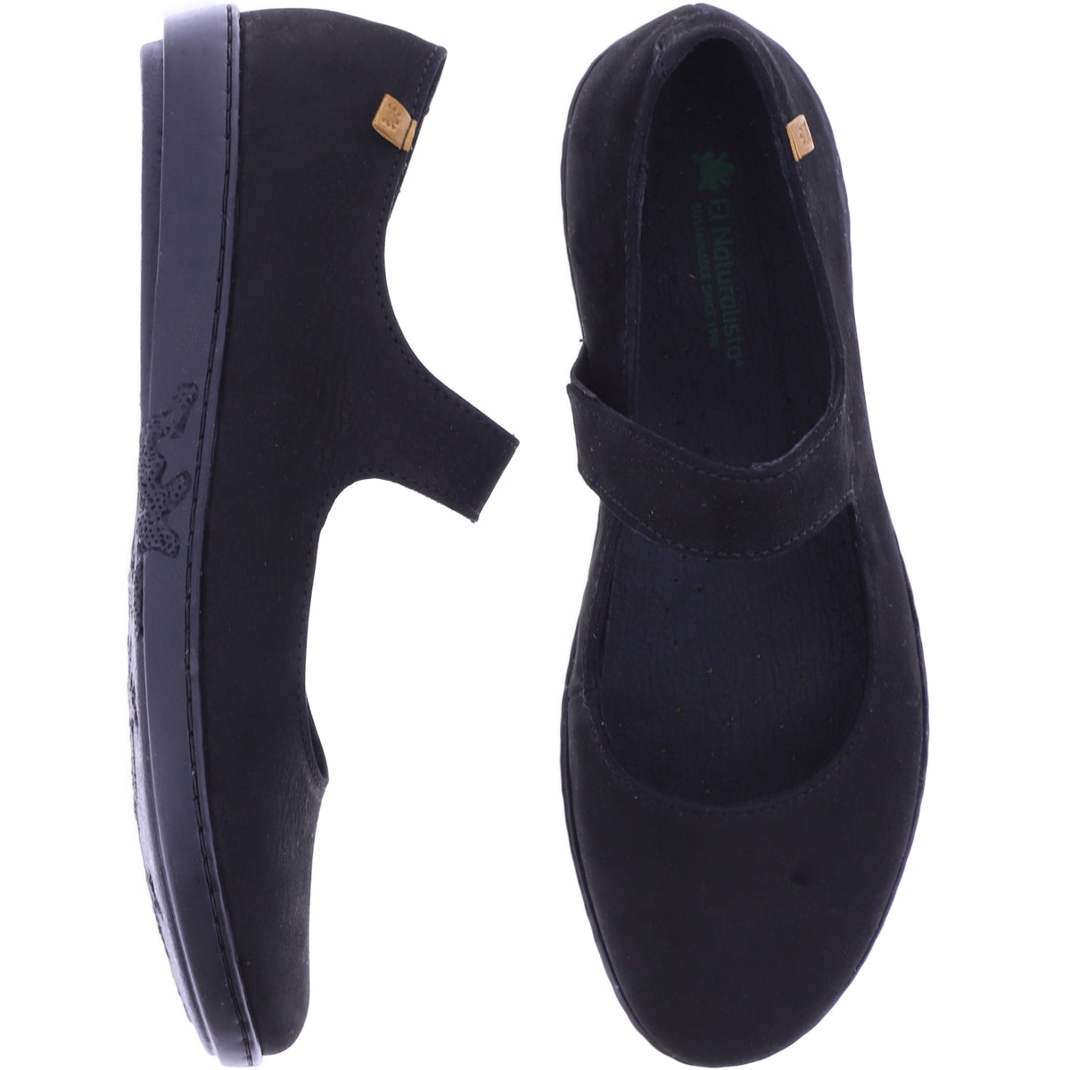 El Naturalista | Coral | N5301 | Schwarz-Schwarz | Kalbsleder | Damen Riemchen-Ballerinas