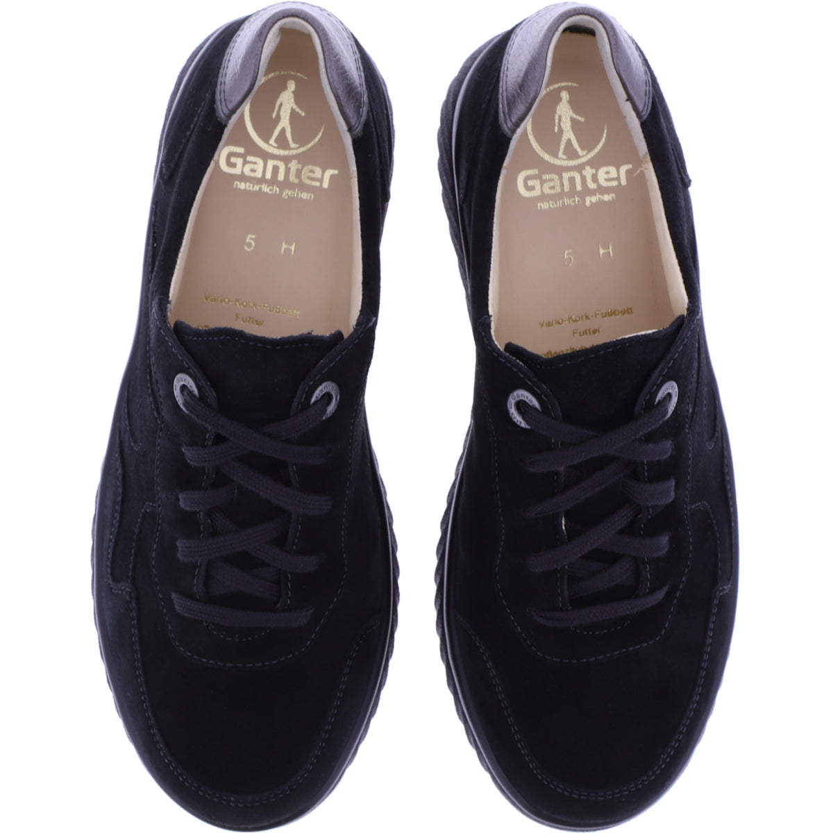 Ganter / Heike / Schwarz Casualvelours / Weite: H / Kalbsleder / 6-204522-0100 / Damen Schnürer