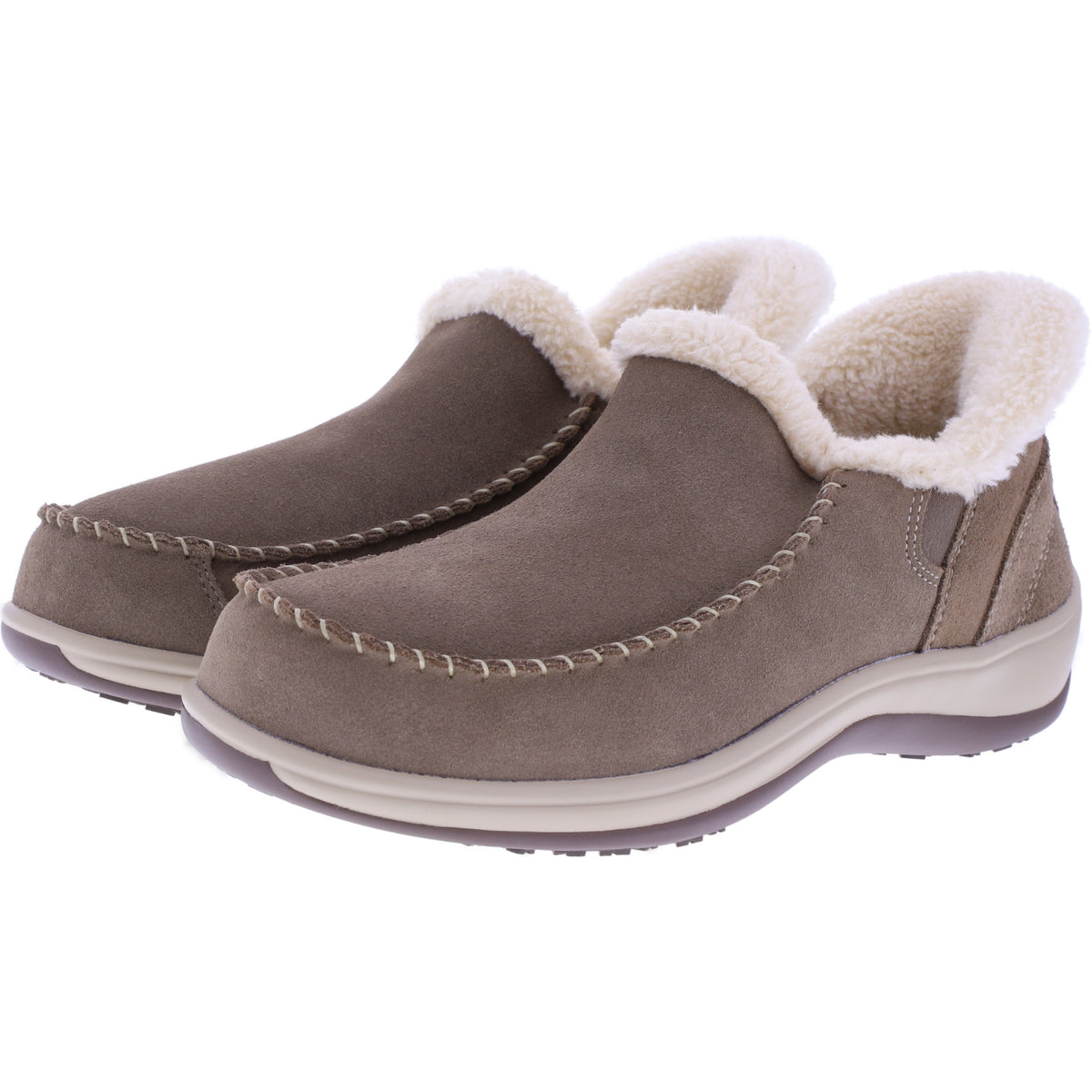 Orthofeet® | Lorin | Hellbraun-Taupe | Hands-Free Slipper mit Fersendämpfung | Damen Hausschuhe