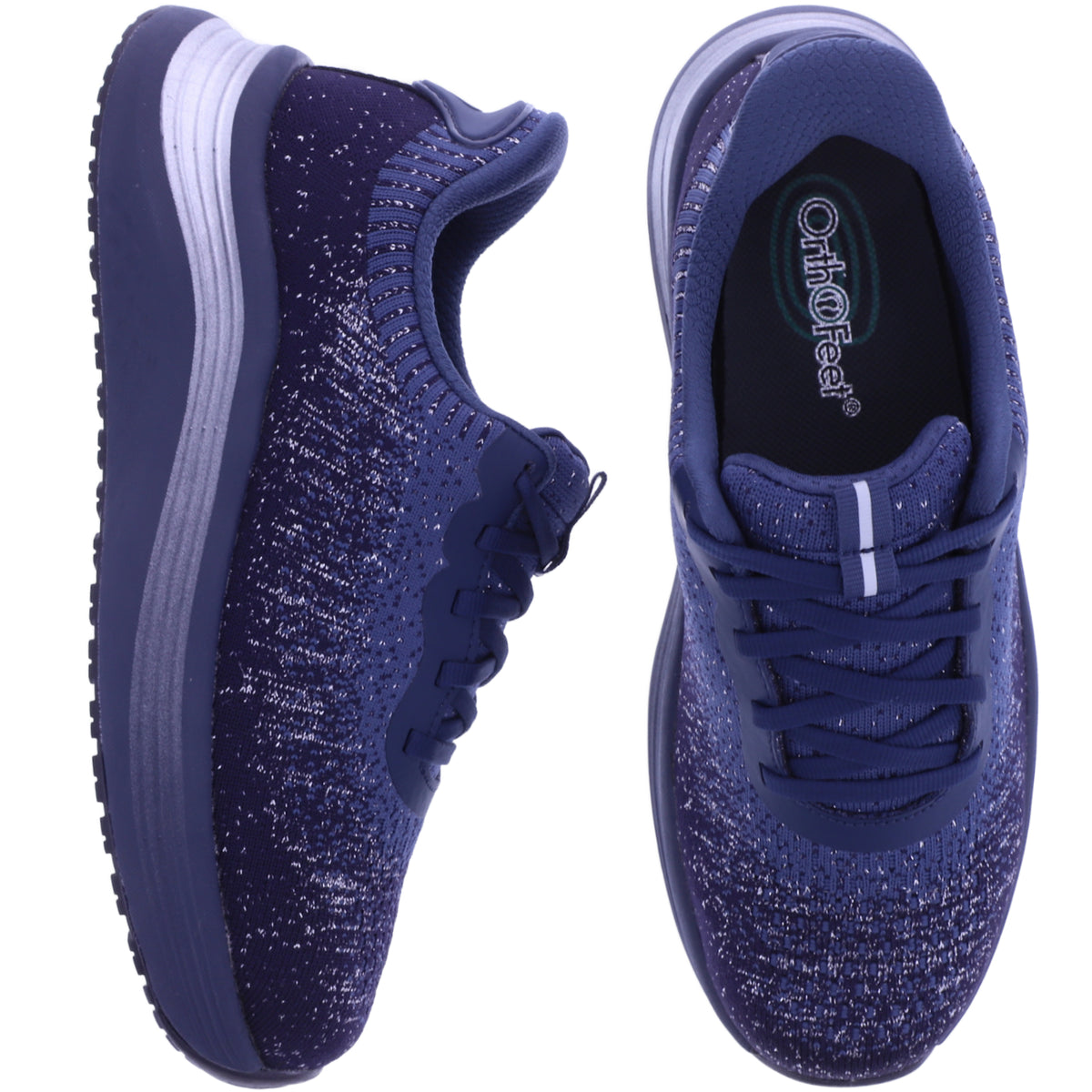 Orthofeet® | Nira | Navy-Silver | Hands-Free Schuhe mit Fersendämpfung | Damen Schnürer