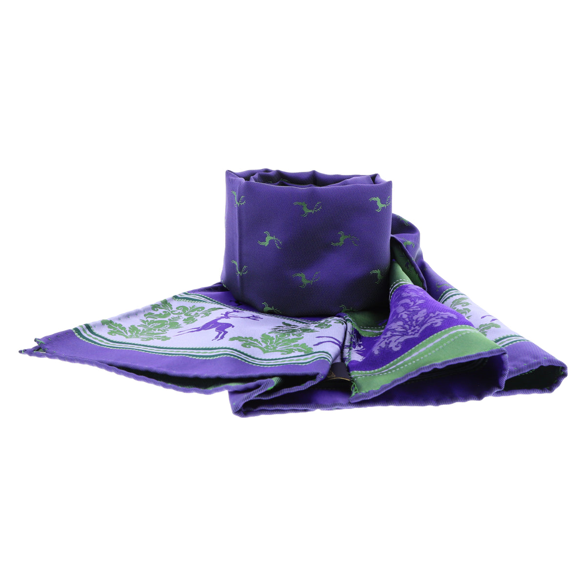 Otto Flemmich / Premium Seiden-Schal gewebt / Feigenblau-Lindgrün-Mattsilber / kleine Hirsche
